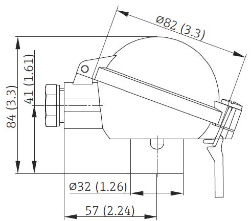 Dimensioned drawing of a BUZ thermocouple and RTD connection head